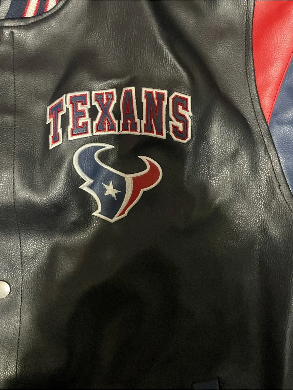 Houston Texans Officially Licensed NFL Varsity Faux Leather Jacket Men Size 2XL